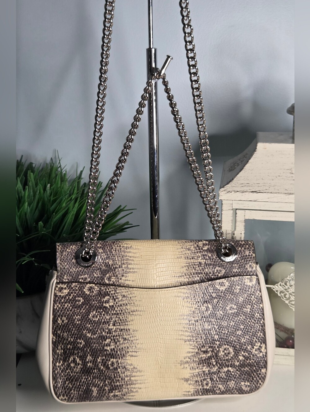 Coach Cassidy Lizard-Embossed Chain Convertible Bag - Off White/Gray Gradient - Picture 6 of 16